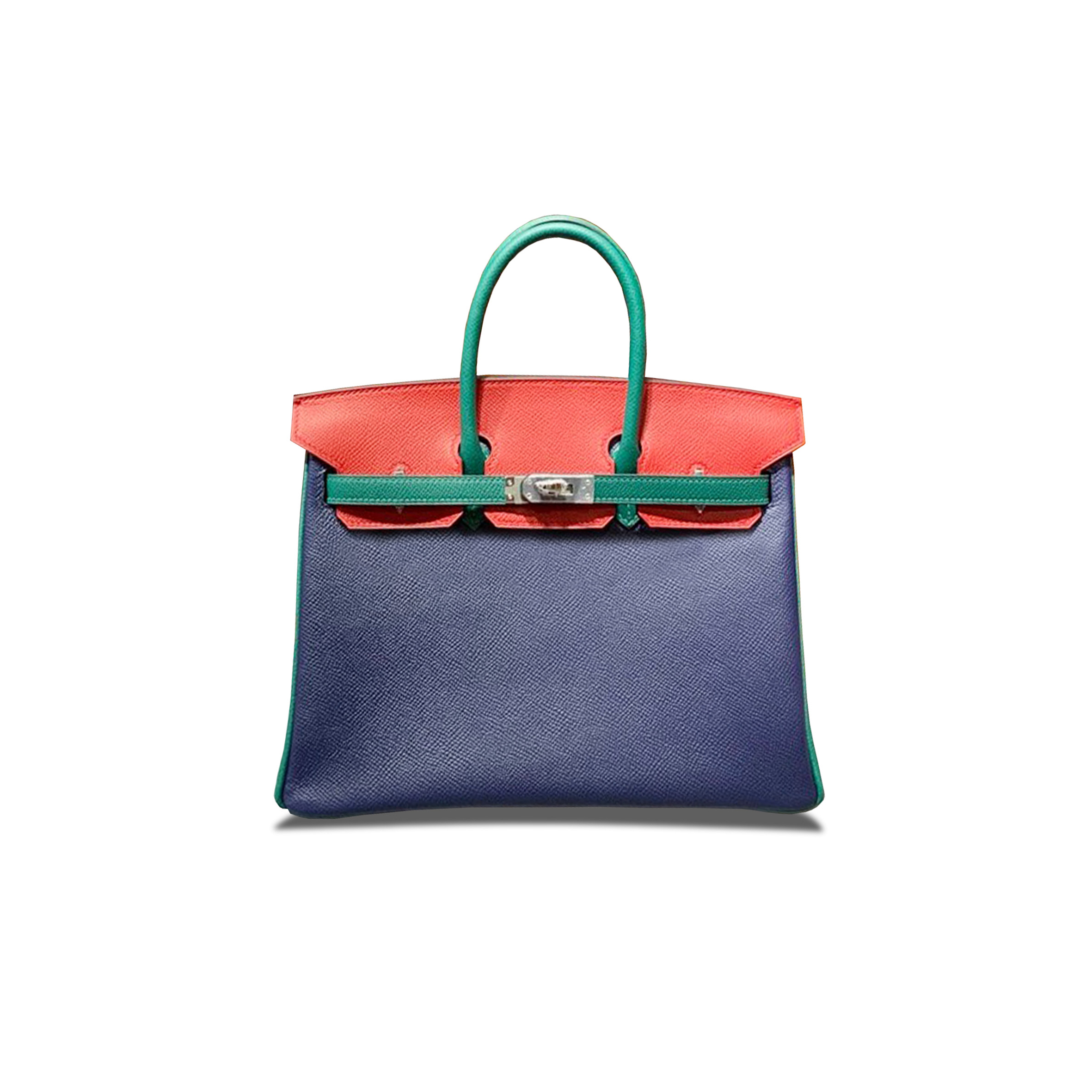 HERMÈS MASTER BIRKIN 25 EPSOM SAPPHIRE BLUE MALACHITE GREEN AND BRIGHT RED SILVER BUCKLE H028362CC03 (25*18*13cm)